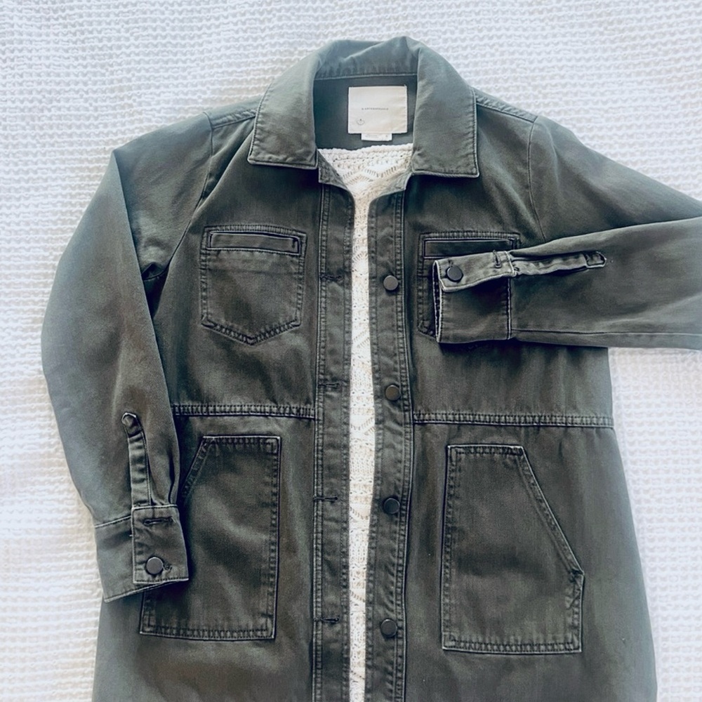 ANTHROPOLOGIE Crochet-Back Denim Utility Jacket - S